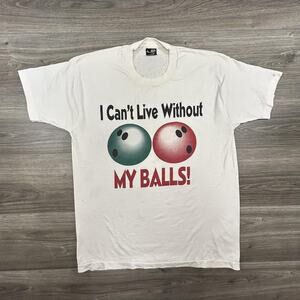 Vintage Bowling Shirt Mens Large Funny Dirty My Balls Single Stitch 90s USA